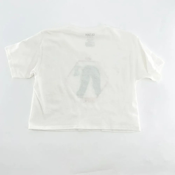 Urban Outfitters Crop Tee Womens L White Stop Look at Me Graphic Embroidered - Picture 2 of 4